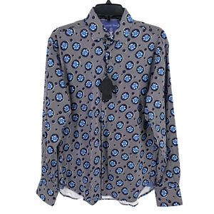 Luchiano Visconti Floral Stripe Print Button Front Dress Shirt Mens Size Small